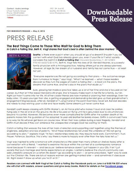Press Release: Catch A Falling Star by Beth Vogt