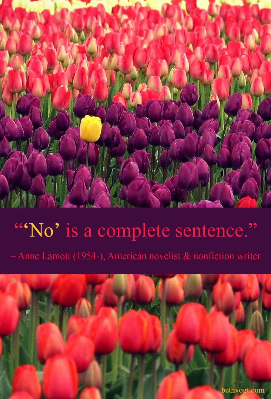 Field of red and purple tulips with a quote by Anne Lamott across it