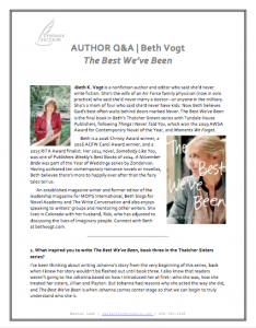 Beth Vogt - Media Q&A - The Best We've Been